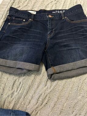 GAP Dark Blue Denim Boyfriend Shorts with Contrast Stitching